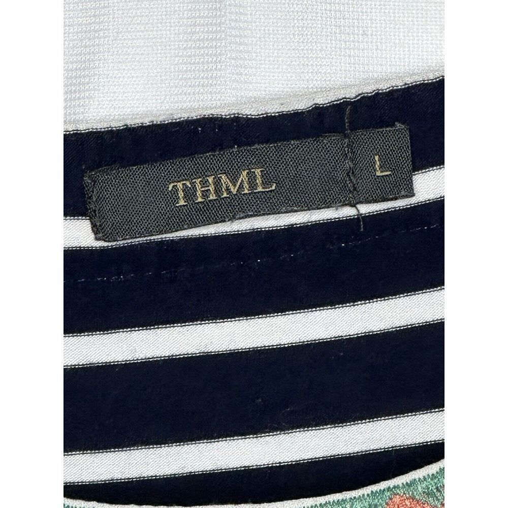THML Maxi Dress Navy White Stripped Embroidery Detail Side Slit Boho Beachy Sz L - Picture 8 of 8